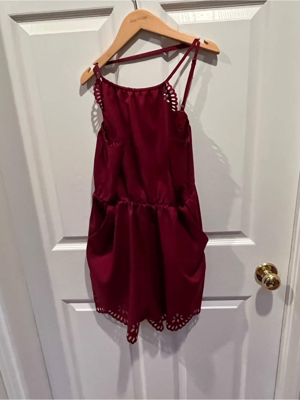 Women’s Burgundy Sleeveless Romper with Laser-Cut Hem